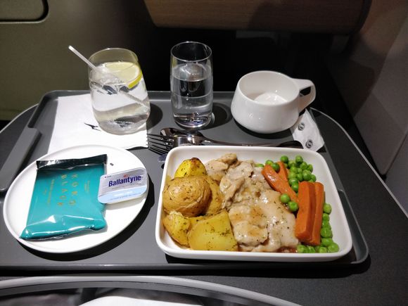 Business class dinner... (supposed to be chicken)