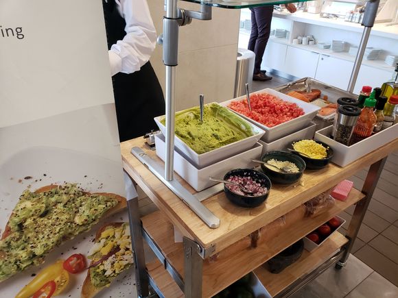 Avocado toast station with smoked salmon