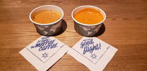 Turkey Lasagna on the left vs Roasted Red Pepper Gouda on the right! No  TL VS RRPG  a  "souper" great match, a clean "flight" although TL run a "fowl!" No TKO, no KO, but RRPG gets the win with an extra point for the "gouda'r flavo(u)r. Souptacular Event! 