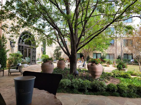 Sitting at the outdoor patio bar