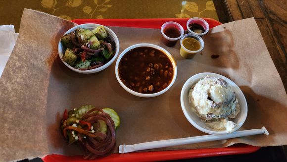 Assorted sides from Chef J. They were too cheap to buy turkey, and none of the sides were impressive. 