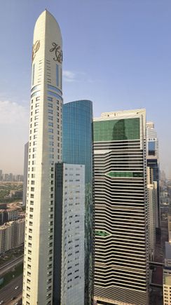 View from other side of room down the main road. On a higher floor you could see the tip of Burj Khalifa