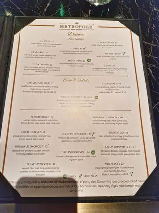 Dinner menu - food