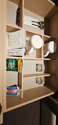 Drawer with tea, coffee and glasses etc.