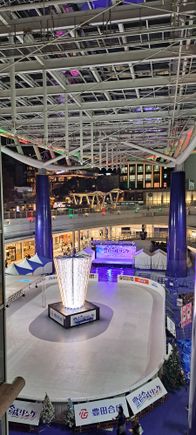 An ice skating rink below the Water space ship