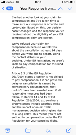 Can someone offer me some advice please. Our flights were cancelled at 13days 11 hours. Original flight and rebooked one 15 minutes later cancelled. I’ve tried twice to inform BA of this, but still get this response. Any help appreciated. 