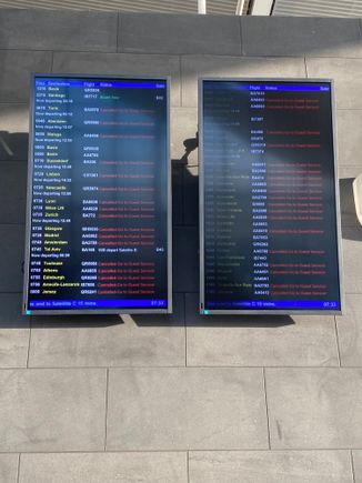 Departures board is bleak in the lounge 