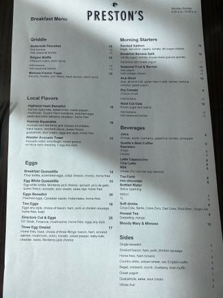 Preston’s Menu