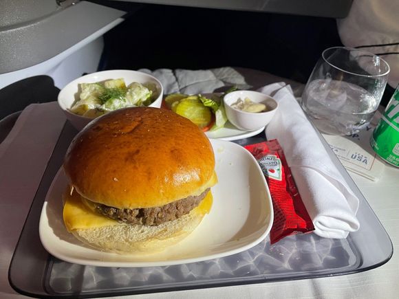 Prearrival burger.  Not good.  Found several chunks of bone (I hope that is what it was) in the burger patty.
