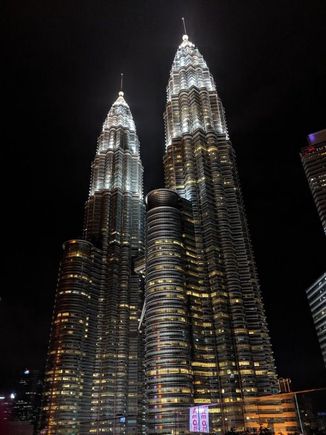 View from the bar at the W - when lit up at night, the twin towers are lovely