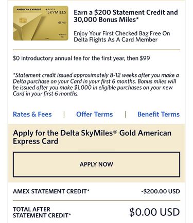 If you read the asterisk it does clearly state that statement credit will be issued 8-12 weeks after the Delta purchase. 