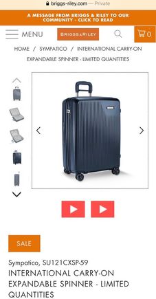 Briggs and Riley Sympatico photo from the B&R website showing side handle