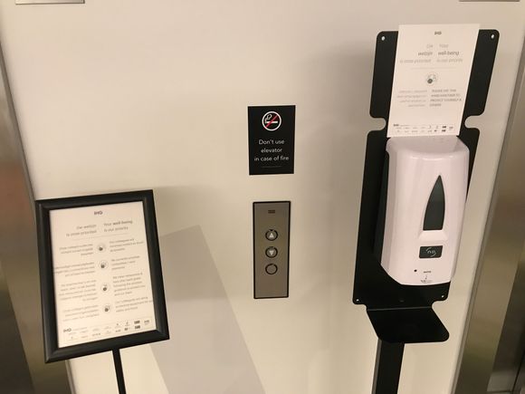 Every floor has a hand sanitizer stand