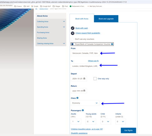 UK Avios screen