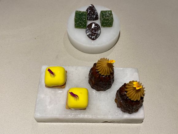Petit fours   Loved the canale variation & dark chocolate pyramid in particular 