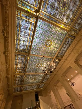 Hand painted stained glass in the breakfast room