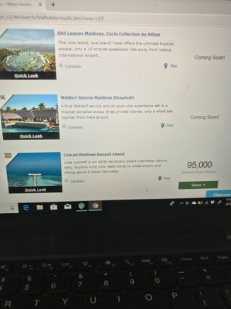 I just 11:30 east coast time in USA) pulled up Hilton Maldives and it did not provide point info for the Curio property???  
Traveler Dave are you outside the US? Trying to figure out if it is location related??