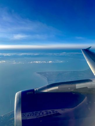 Heading east towards Dover; Dungeness just above the engine and France in the distance 