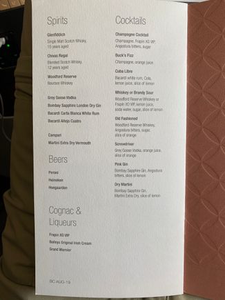 actual list of spirits from QR831 of last weekend