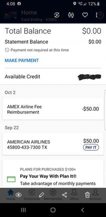 AMEX reimbursement on AA GC