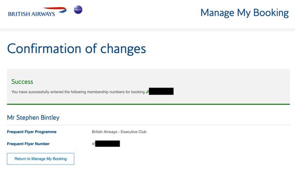 BA confirming number successfully added
