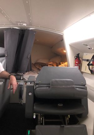 Here is a photo of the upstairs crew area on the 777-300.  Our heads are probably 3-4 