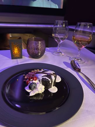 Flourless Chocolate cake with chantilly cream (3/5). The Tokaji Late Harvest 2016 Dessert Wine was 5/5