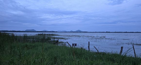 Twilight view of the lake, watch out for crocodiles, from the hotel's walking path