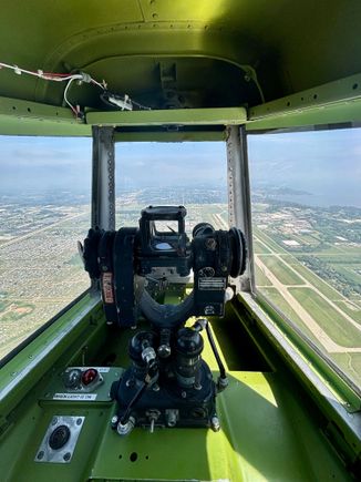 Tail gunner position with Wittman Regional airfield (Oshkosh) below 