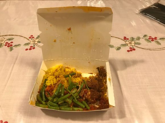 Beef rendang set with sambal long beans and turmeric rice