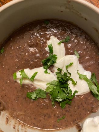 Black bean soup. https://www.onceuponachef.com/recipes/black-bean-soup.html
