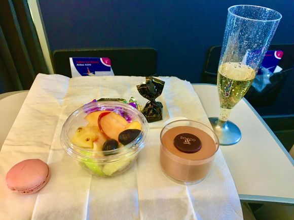 supplemented by a macaroon from TK Max, along with fruit salad and Italian chocs from the lounge in BLQ