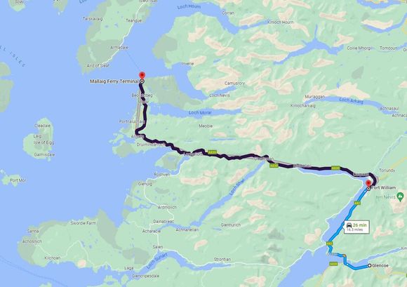 The route from Glencoe to Mallaig.