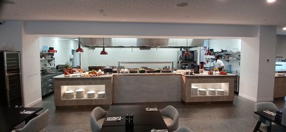 Breakfast - hot kitchen area.