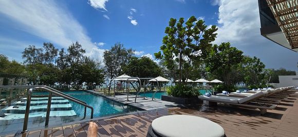 View of the adult pool and bubble area on the left