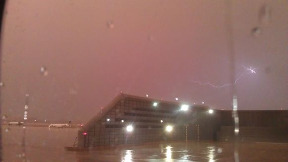 Stuck on the apron for hours, waiting for the weather to clear. Destination was BRU.