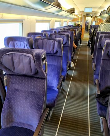 Standard 2nd class seating in a German IC (InterCity) train