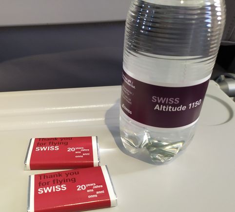 Complimentary in-flight service on the Dusseldorf to Zurich flight operated by Helvetic Airways 