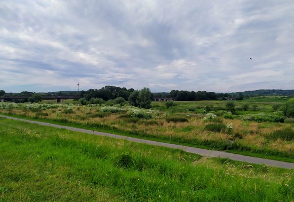 Looking over the Ruhr river and cycleway from the Ruhrpark in Alstaden, Oberhausen 