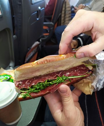 This sandwich, which was generously filled with Grisons dried meat, is available only on easyJet Switzerland flights