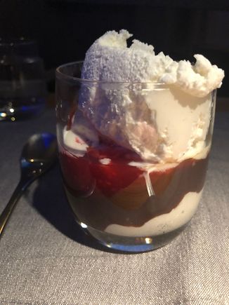Traditional AA sundae. The outstanding flight attendant offered to make it 'bottomless," haha. 