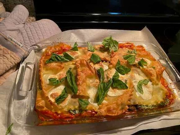I had trouble sourcing ingredients for the Shepherd's Pie/Cottage Pie, so I took a stab at spinach and mushroom lasagna. I think it's halfway decent.