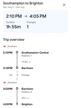 … afternoon arrival at SOU allows for a fast onward train to Brighton 