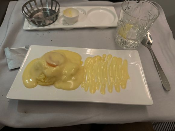 Soufflé had collapsed a little as the cabin crew tried finding another chocolate orange mousse for me as that was my first choice. I really appreciated they tried getting it from First. I really liked this one though, the apricot added a lovely sweet element to it.