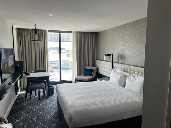 Harbor view room (rollaway was added later in between the bed and the chair by the window)