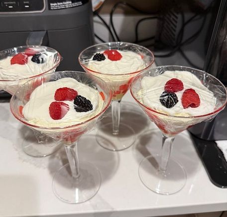 Tonight’s dinner dessert - home made lemon mousse. I forgot to take pic until after I’d covered them. 