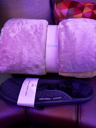 Slippers and pyjamas both Armani branded in F, not sure about J but they looked different from what I could briefly see. 