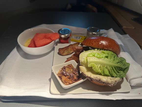 The fruit went well with the burger. 