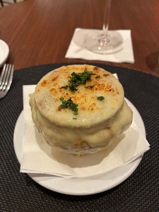 French onion soup…a bit messy but great if you love melted cheese! 