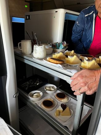 Dessert cart:
Top: Sundaes and cheese plates
Bottom: Chocolate tarts with salted caramel whipped cream